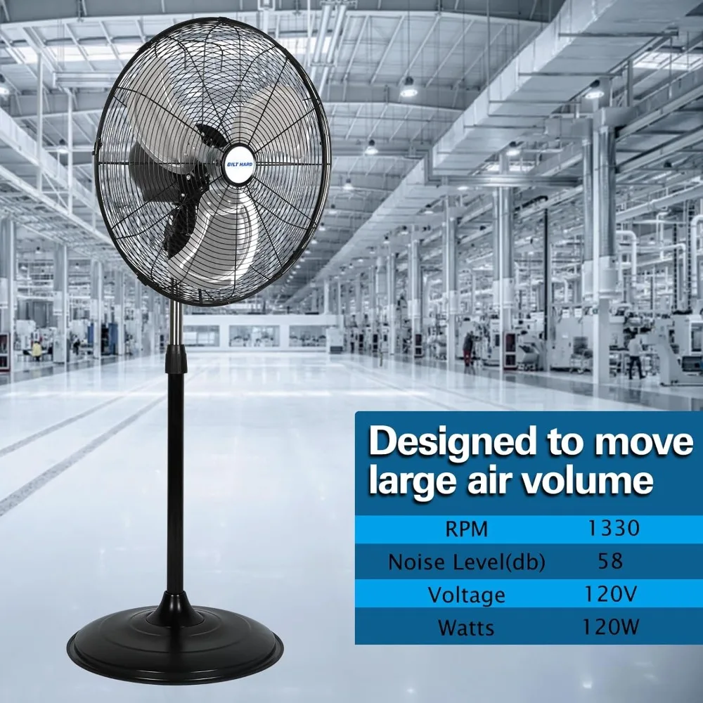 

5200 CFM 20" High-Velocity Industrial Pedestal Fan, 3-Speed Oscillating Stand Fan, Heavy Duty Metal Fan for Commercial