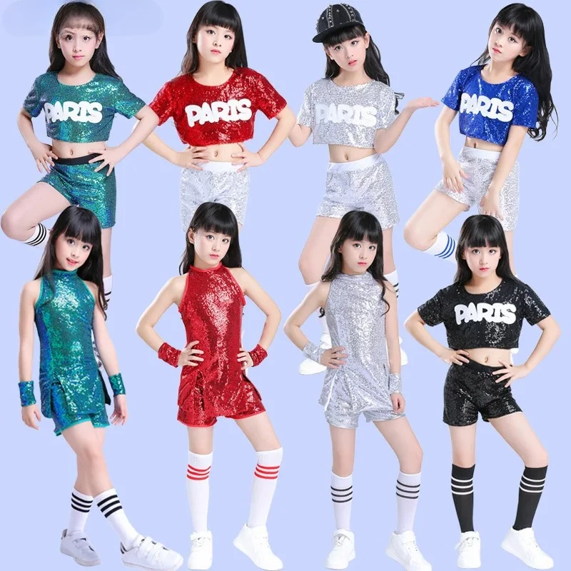 Children's Day Jazz Dance Costumes Hip-hop Street Dance Performance Sequined Sleeveless Suits Modern Dance Costumes Boys Girls