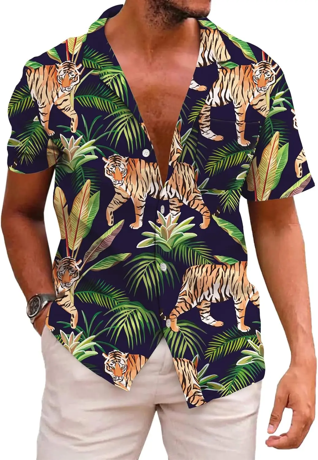 

Animal Cute tiger Graphic Shirts for Men Clothing 3D Printing Hawaiian Beach Shirt Short Sleeve y2k Tops Clothes Lapel Blouse