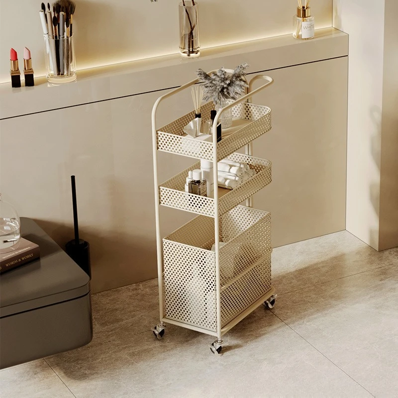 Cream style movable storage rack, bathroom multi-layer small cart storage rack, simple bathroom miscellaneous storage rack