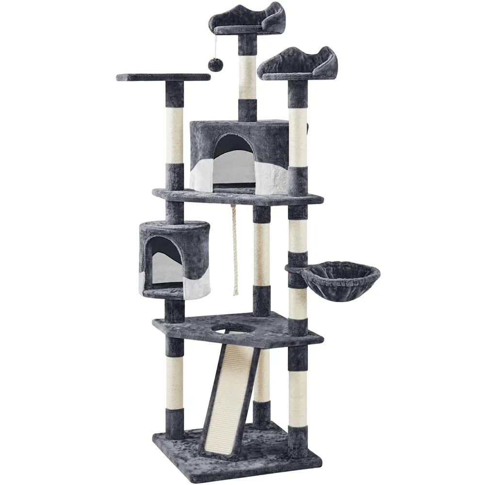 

79"H Multilevel Large Cat Tree Condo Tower with Scratching Post, Gray