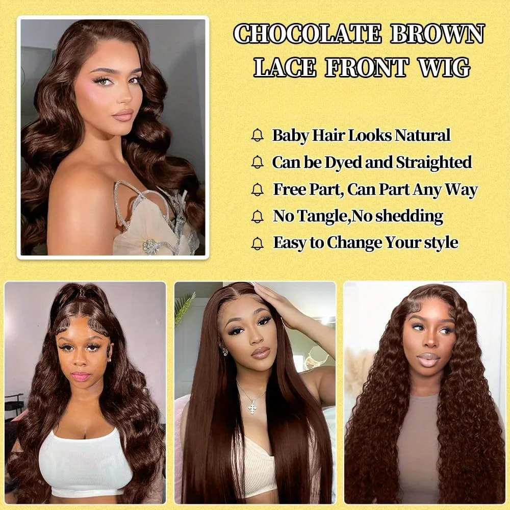 13x6 Chocolate Brown HD Lace Front Human Hair Wigs Body Wave Human Hair Wig 34 Inch 250Density Colored Human Hair Wigs For Women