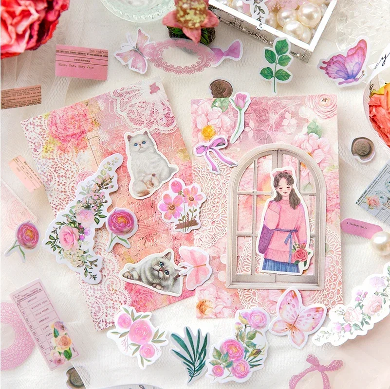 36Pcs Dual Material Romantic Art DIY Flower Tag Border  Decorative Writing Paper Handbook Material Scrapbook 148*100MM