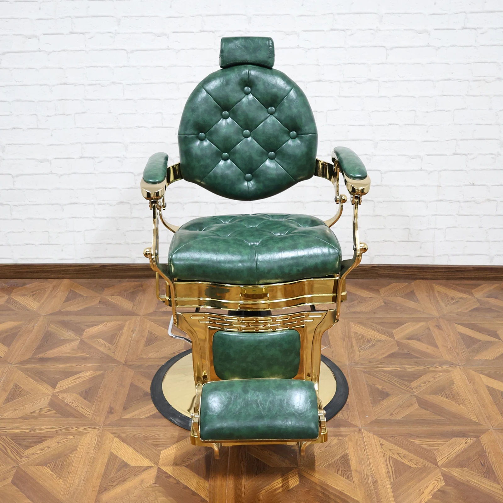 

Barber Shop Barber Chair, 360° Rotatable and Lie Diagonally, Hydraulic Lift, Professional Hair Salon Furniture, Green Chair