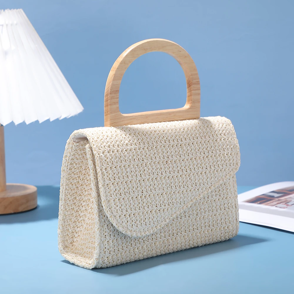 حقيبة كتف عتيقة بمقبض خشبي محمول باليد مع حقيبة كروس بسلسلة معدنية مفككة للمساء