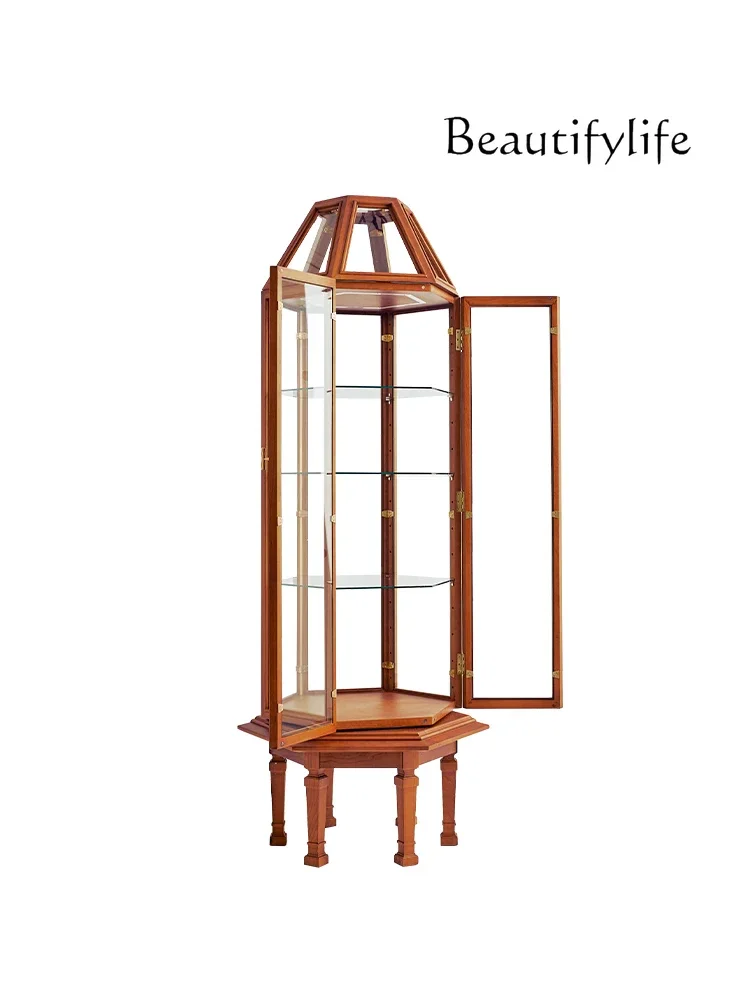 

Nordic high-end glass display cabinet cherry wood rotating figure model storage wine cabinet