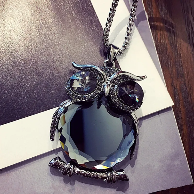 Hot Fashion Women Girl Necklaces Jewelry Trendy Charms Crystal Owl Necklace Black Long Chain Animal Necklaces&Pendants