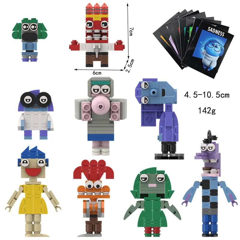 

Disney Inside Out 2 Toy Building Blocks Movie Peripherals Joy Sadness Toy Bricks with Anime Figure Cards for Children's Gifts