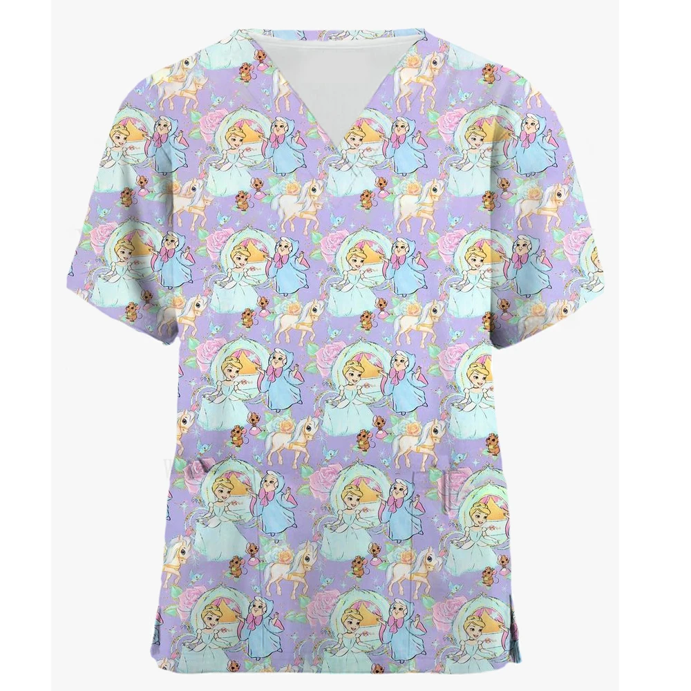 Nurse Uniforms Disney Alice Princess Print V-neck Scrubs Working Medical Blouse Overalls Uniforms Medical Nursing Spa Pet Dentis