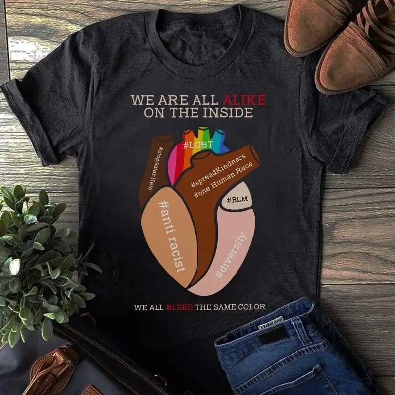 

we are all alike on the inside we all bleed the same color LGBT anti racist dive T shirt