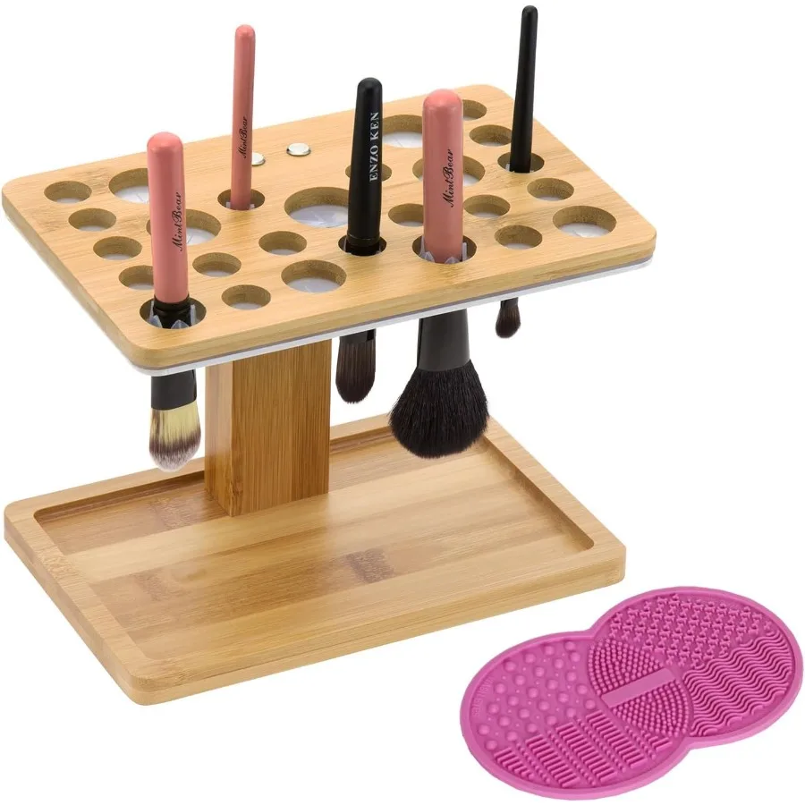 

Bamboo Brush Makeup Cosmetic Air Drying Rack Tower Acrylic Folding Brushes Dryer Holder Display Organizer Stand with Silicone B