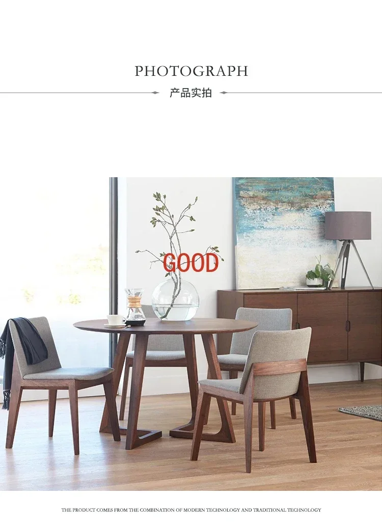 Nord America Tavolo in legno di noce nera Tavolo rotondo in legno massello Tavolo da pranzo nordico Casa moderna