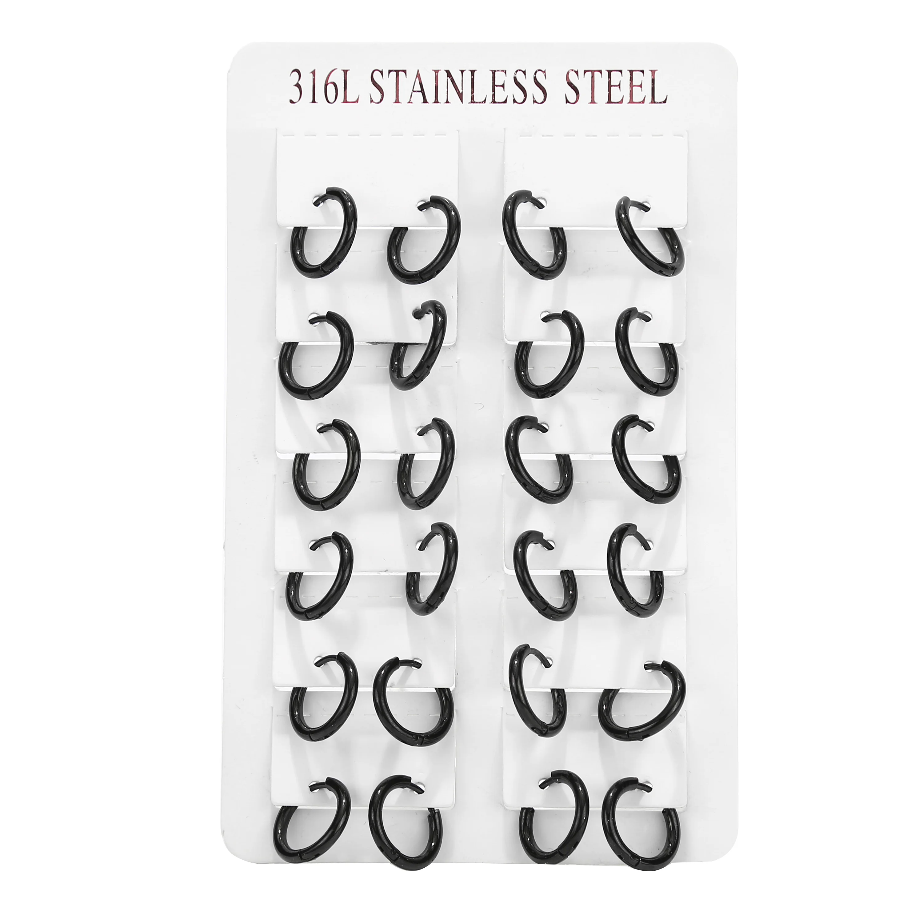 12pairs/set Stainless Steel Black color Round Earrings Charms Closed Ear Buckle Hoop Shiny Succinct Earrings For Jewelry Gifts