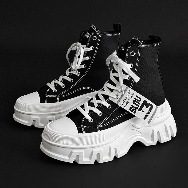 

Couple Sneakers Classic Breathable Canvas Shoes Fashion High-Top Sneakers Trendy Streets Skateboard Shoes Lace Up Platform Shoes