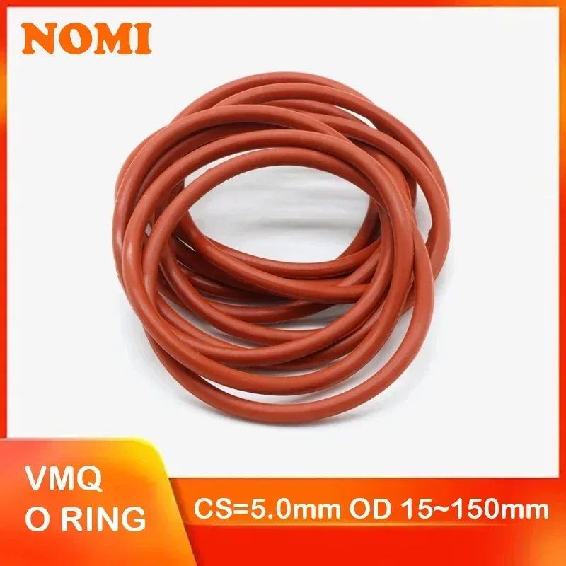 

Red CS 5mm VMQ O Ring Seal Gasket OD 15 ~ 150mm Silicone Rubber Insulated Waterproof Washer Round Shape Nontoxic Gaskets 10pcs