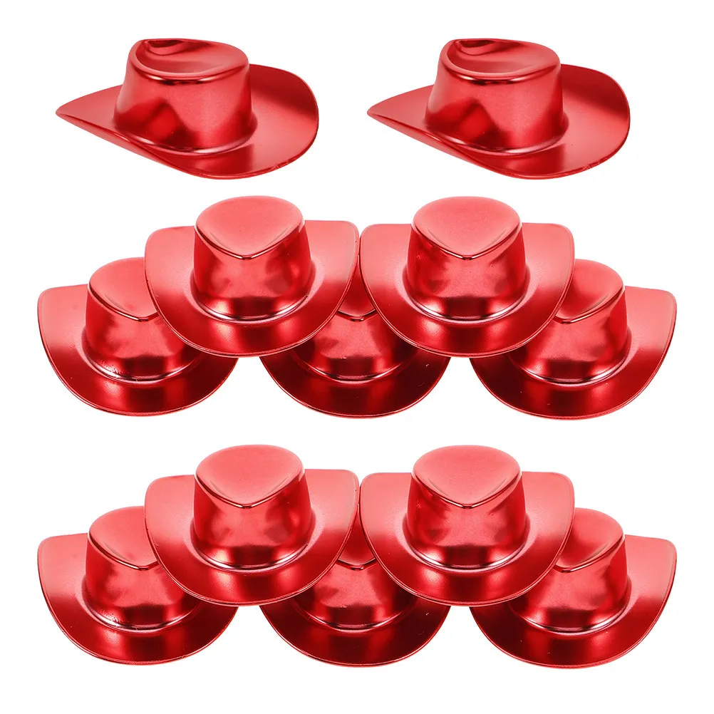 12Pcs Red Mini Cowboy Hats Glitter Finish for DIY Crafts Cupcake Toppers Stuffed Animal Decor Phone Charm Keychain Party Favor