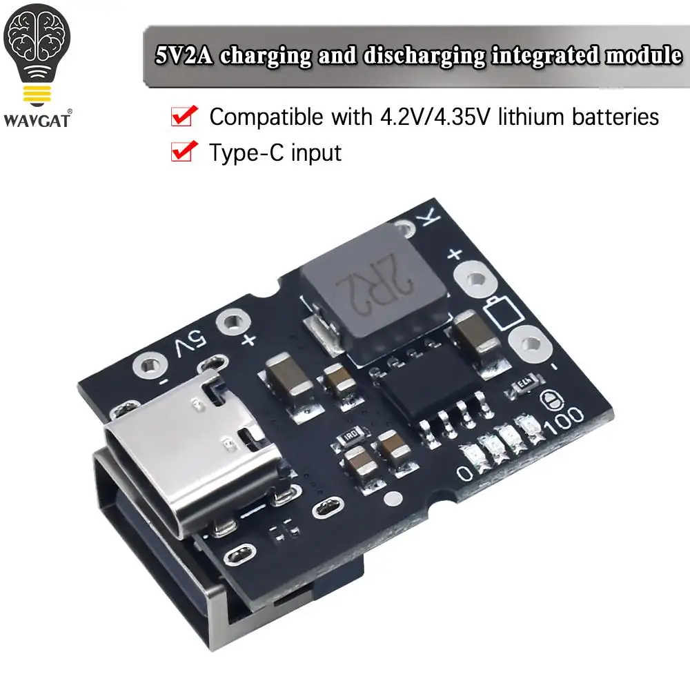 Type-C USB 5V 2A Boost Converter Step-Up Power Module Lithium Battery Charging Protection Board LED Display USB For DIY Charger