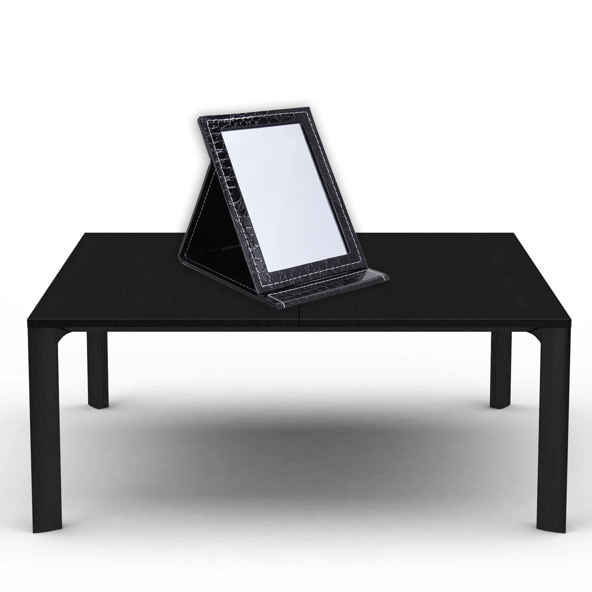 Desktop Makeup Mirror L Size Black PU Portable Foldable Lighted Glass for Clear Daily Travel Use