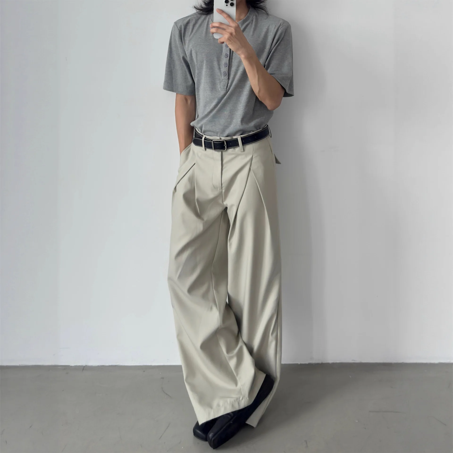 

Мужские брюки в американском ретро-стиле с объемными плиссированными широкими штанинами, свободный крой, повседневные прямые брюки