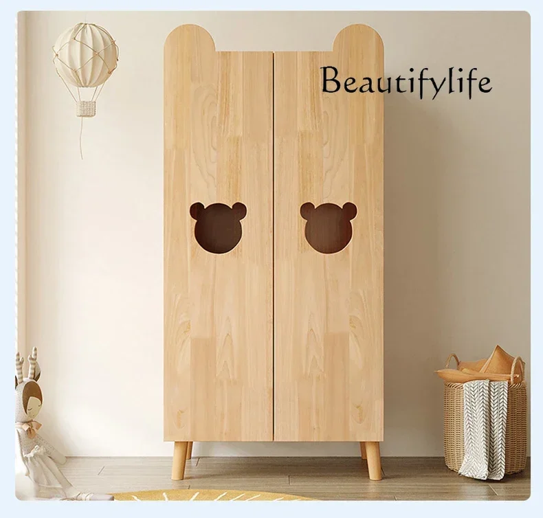 Solid wood wardrobe, small bedroom, household low wardrobe, cute bear wardrobe, environmentally friendly material