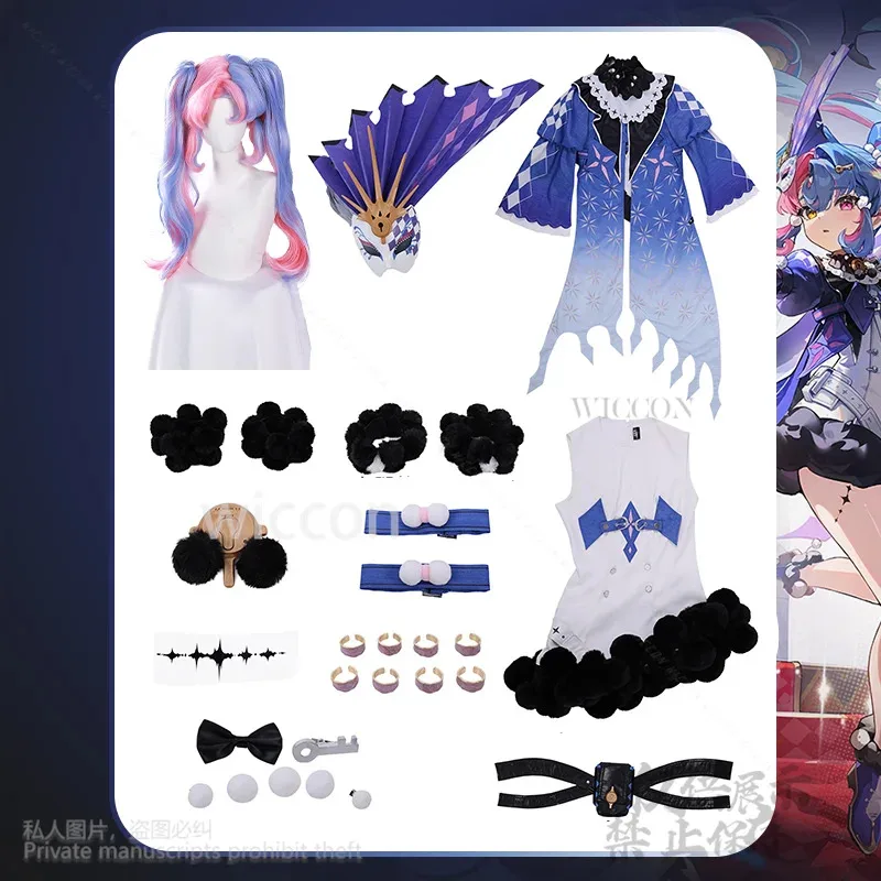 

asdh8@Game Wuthering Waves Cosplay ROCCIA Anime Costume Harajuku Style blue Magic Uniform Dress Y2K Lolita Pink Wigs Custom