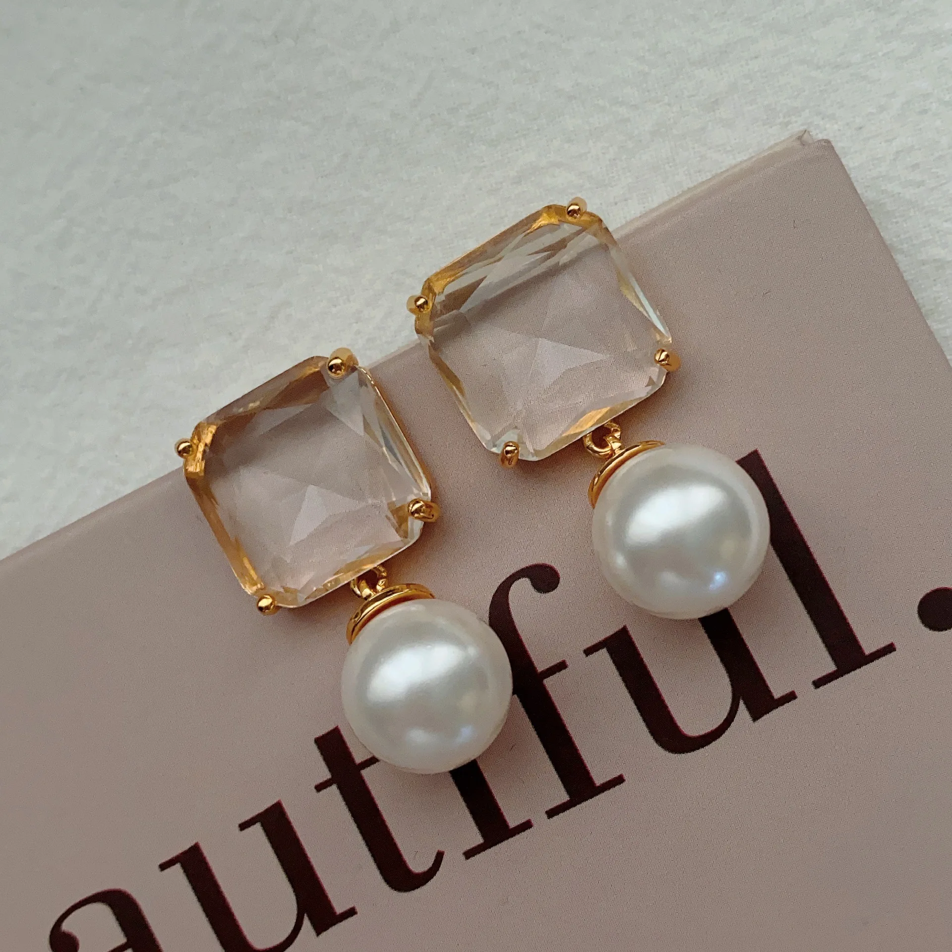 Silver Needle Diamond Square Pearl Earrings, Light Luxury Baroque Temperament Earrings, French Fashion Pearl Earrings Wholesale