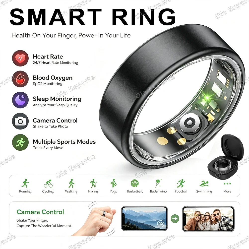 R09 Smart Ring Gesundheits-Tracker Herzfrequenz- und Blutsauerstoff-Monitor Wasserdicht Multifunktional Schlaf-Fitness Geschenke für Männer und Frauen