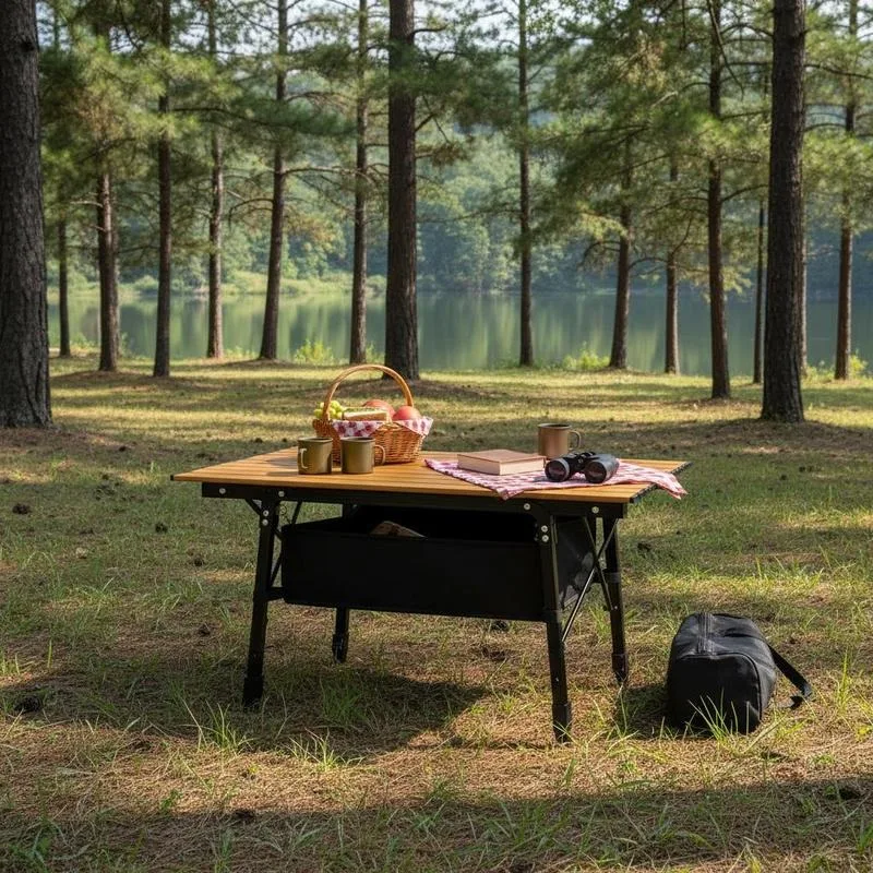 

3ft Aluminum Small Folding Table, Portable Camping Table with Storage Bag, Carry Bag for Outdoor Picnic BBQ, Brown