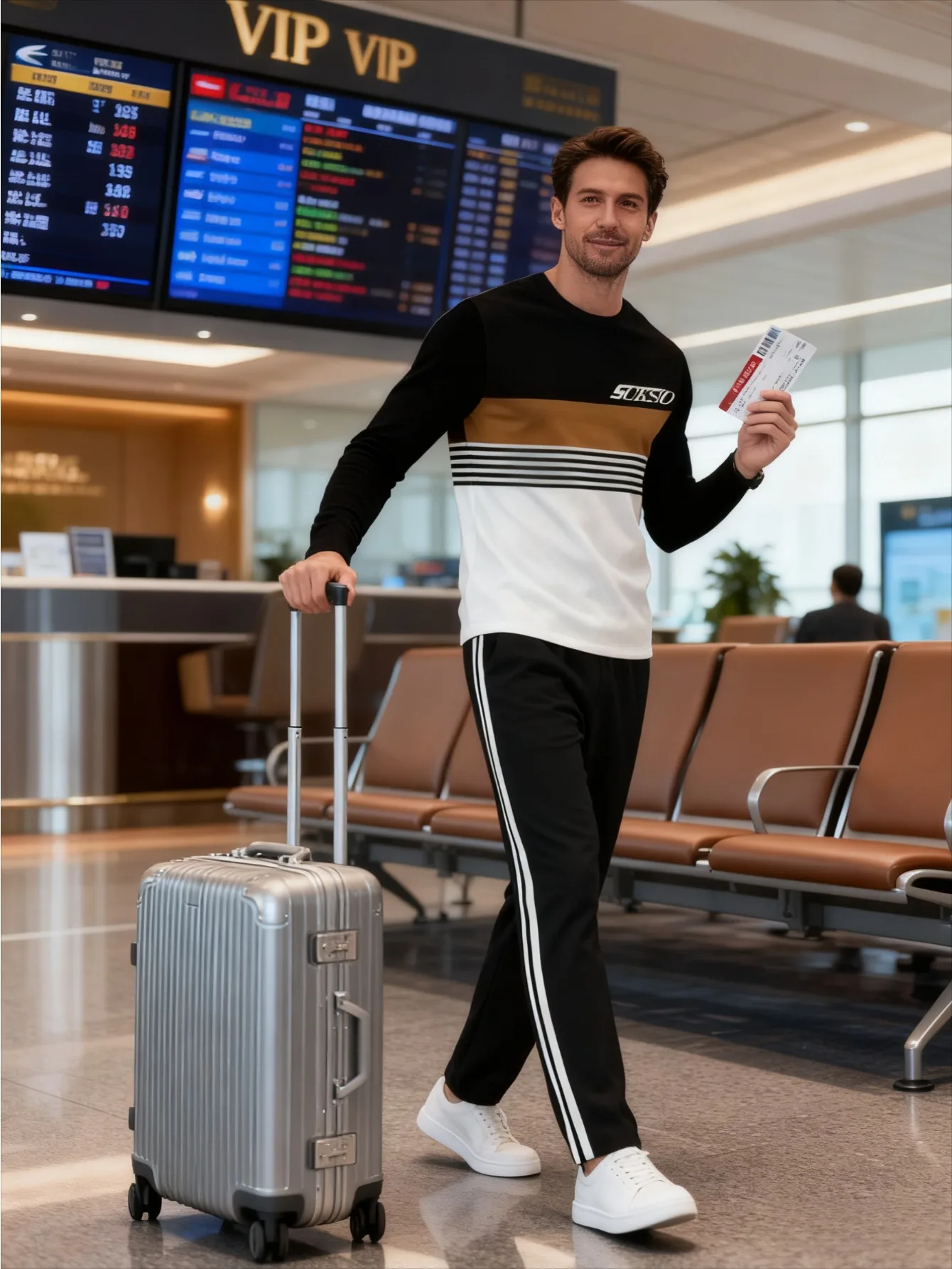 طقم بغطاء للرأس عصري مطبوع رقميًا للرجال مكون من قطعتين