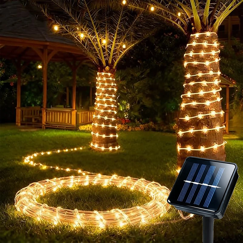 Outdoor Waterproof String Light Solar Rope Lights Garden Fairy Light 8 Lighting Modes for Christmas Halloween Festival Decor