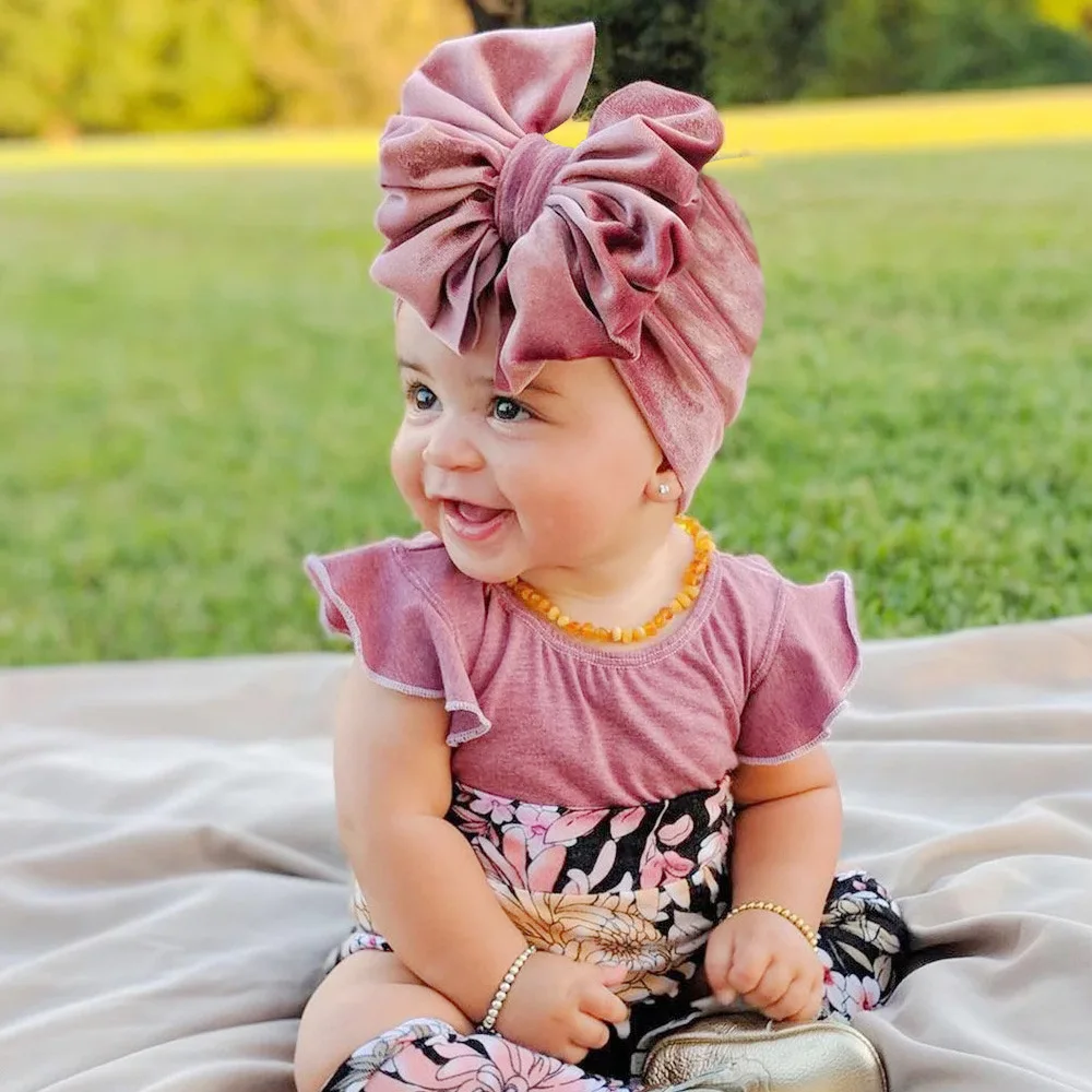 Baby Leopard Print Big Bow Indian Hat Golden Velvet Pullover Hat Children's Autumn Winter Baby Hair Accessories Sombrero De Bebé