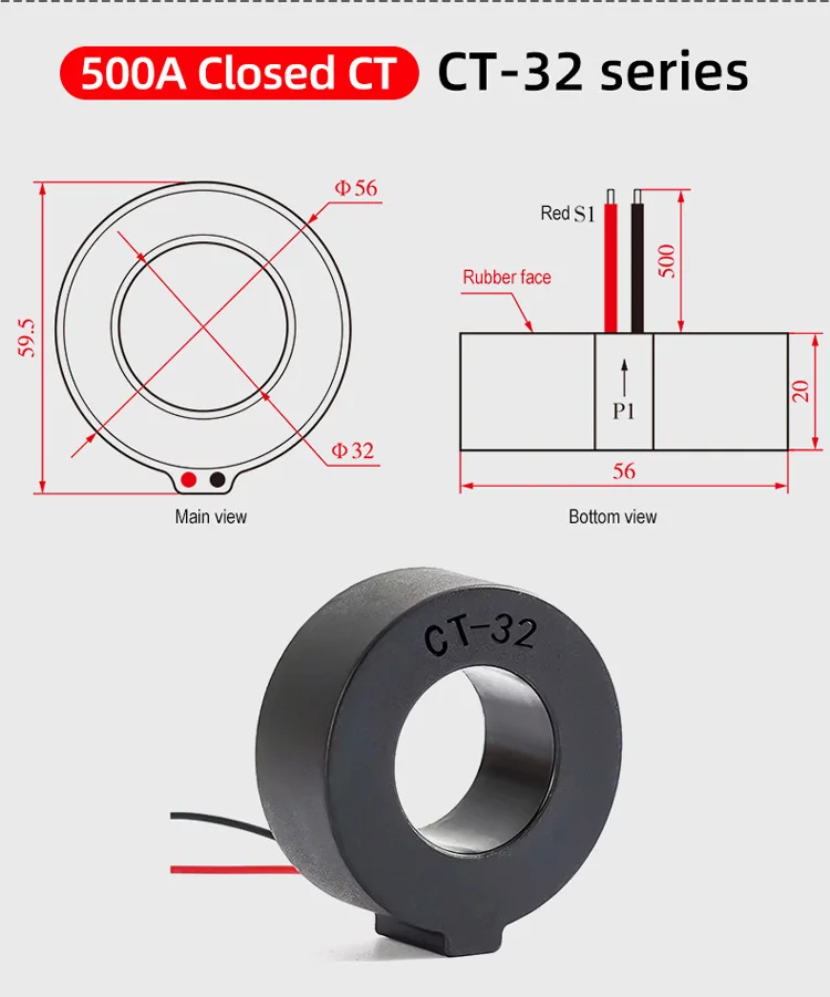 Hochstabiler geteilter Kernstromwandler, offener Typ, Spule CT, AC 32 A, 63 A, 100 A, 500 A, Klemmsensor – Detail 8