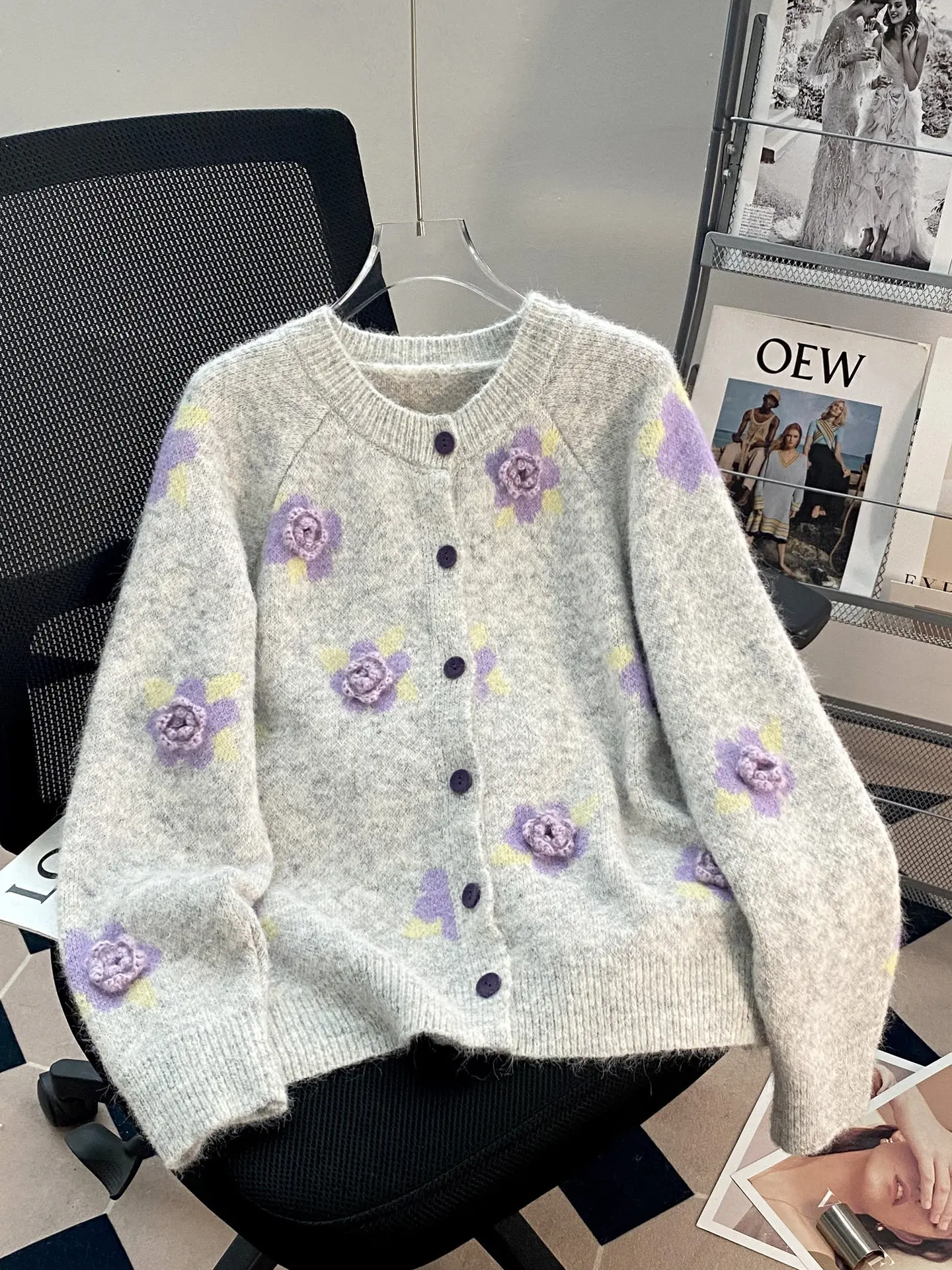 

Spring Sweet Gentle Three-dimensional Flower Knitted Cardigan for Women Autumn Winter New Soft and Sticky Sweater Jacket