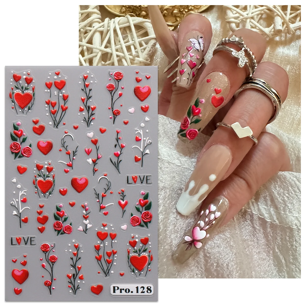 4 pièces saint valentin dessin animé amour français gaufrage Nail Art autocollants-faciles à appliquer pour la décoration des ongles, autocollants artistiques, bricolage, cadeaux,