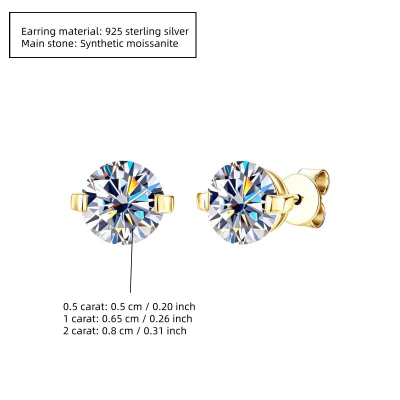 Ein Paar schlichte, vielseitige Unisex-Ohrstecker aus 925er Sterlingsilber mit 0,3/0,5/1 Karat Moissanit. – Detail 7