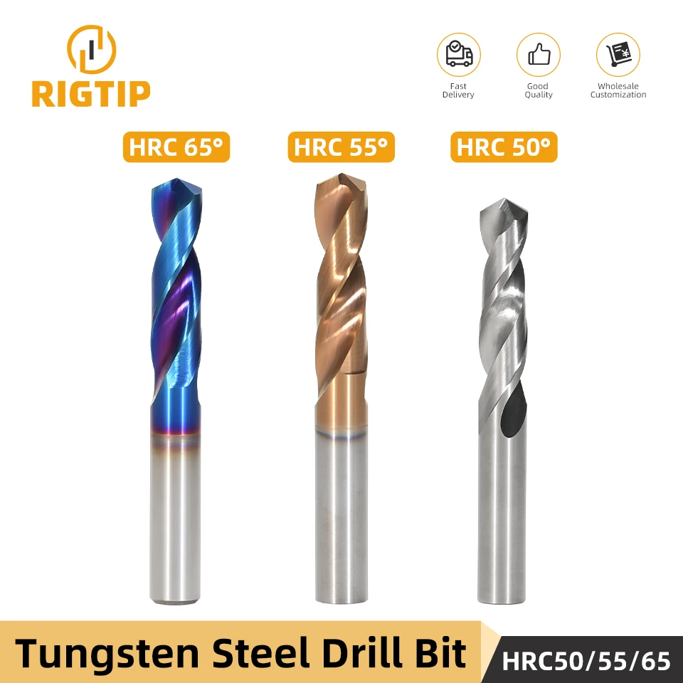 RIGTIP HRC50/55/65 Tungsten Carbide Drill Metal Drill Bit For Hard Metalworking CNC Lathe Steel Drilling Tool 0.5-20mm