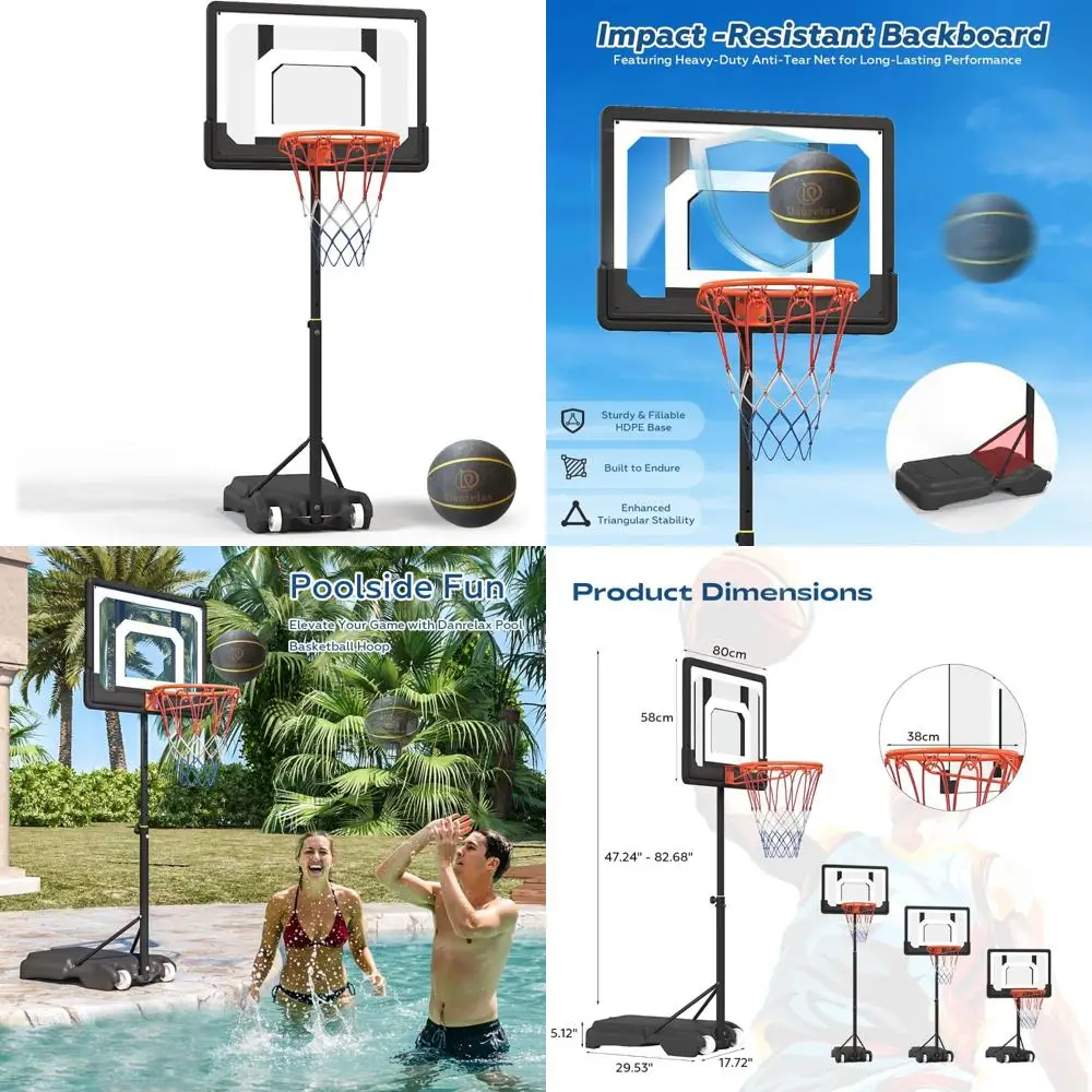 조절 가능한 높이 농구 골대, 3.9~6.9피트, 검정색 PE 프레임, 물 베이스, 에어 펌프 및 8인치 고무공 포함, 적합