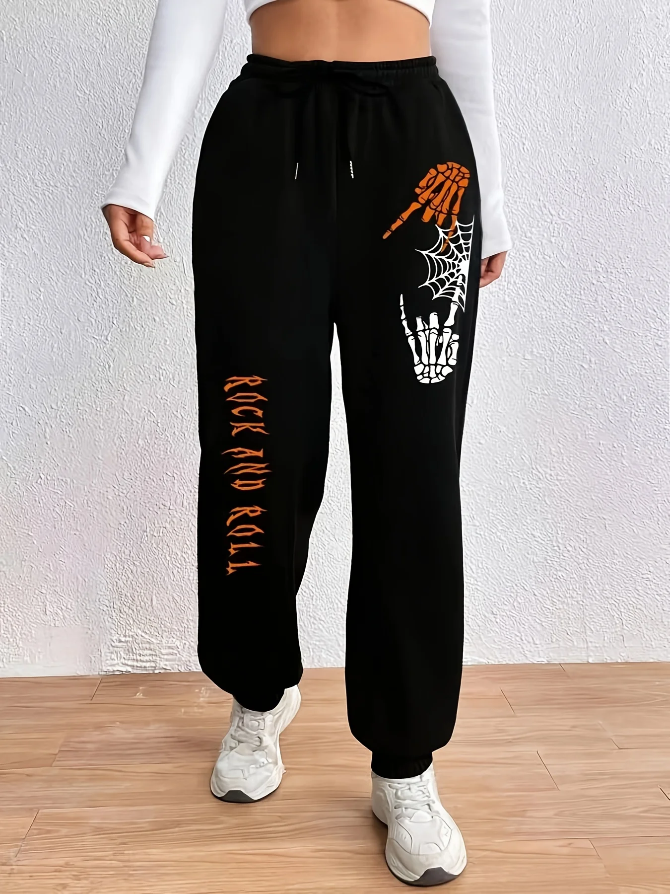 

Rock And Roll Letter Printing Pants Casual Jogger Women's Fleece Drawstring Long Pant Fashion Street Female Sports Sweatpants