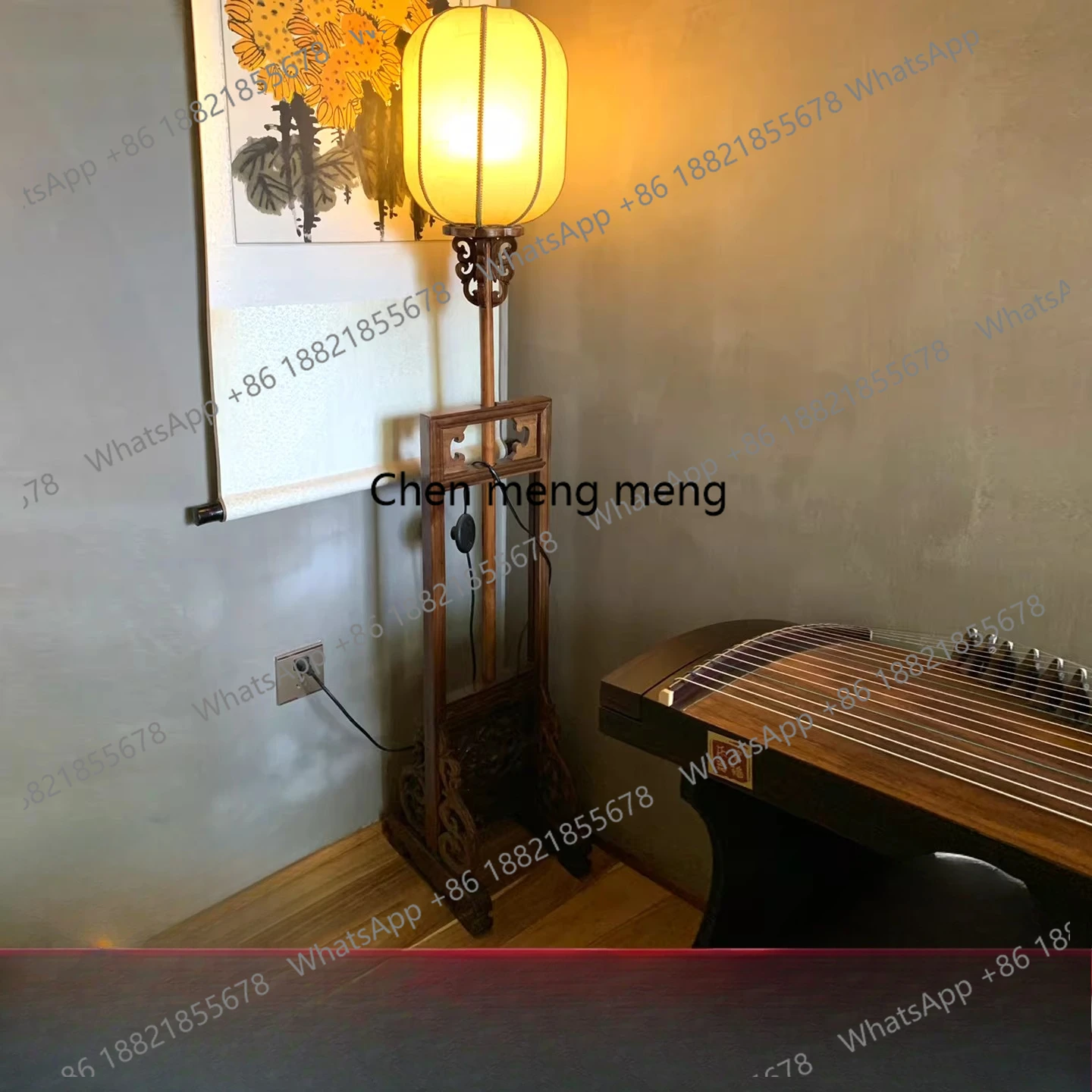 

Chinese-style antique floor lamp with lampshade, classical era solid wood retractable lamp stand, vintage carved and adjustable