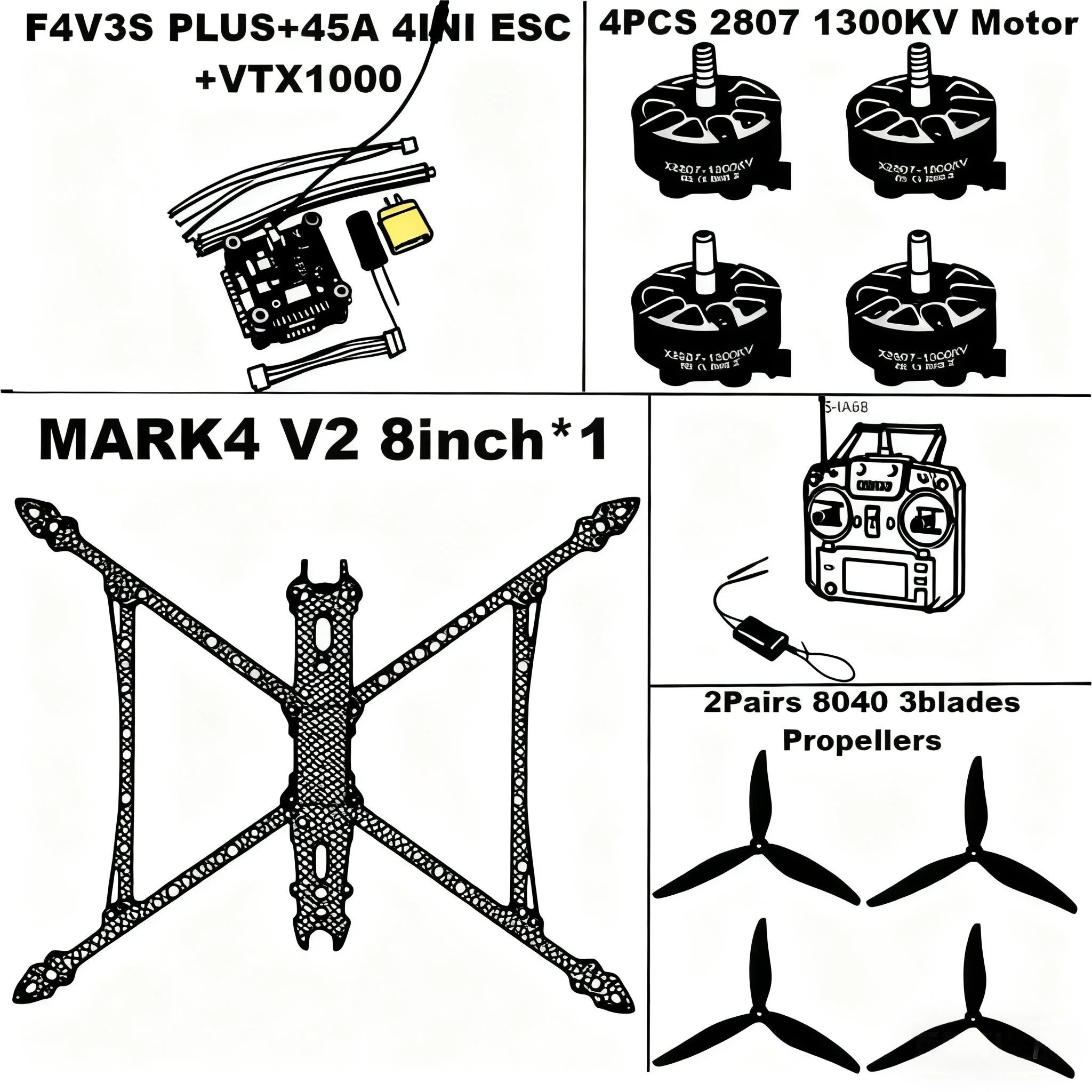 

F4V3S/F4V3S PLUS Управление полетом MARK4 V2 8-дюймовый 45/60A 4INI ESC стоечный дрон FPV из углеродного волокна PV Racing Drone Квадрокоптер Фристайл