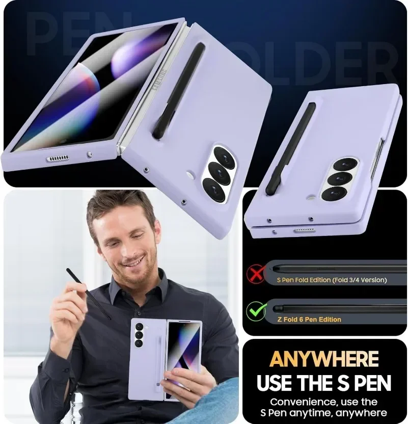 جراب غير لامع نحيف بلون نقي مع واقي شاشة مدمج ، غطاء لهاتف Samsung Z Fold 6 ، Galaxy Z Fold 5 ، حامل أقلام PC