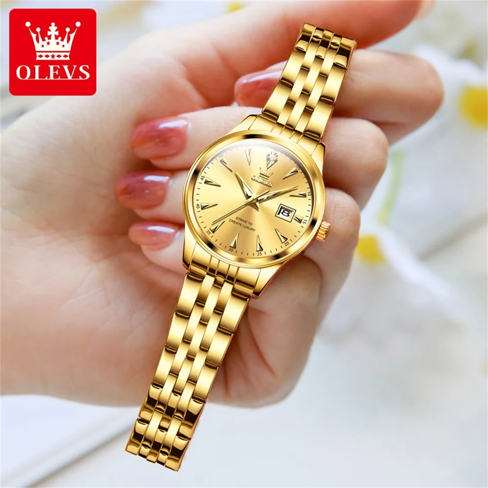 

OLEVS Brand Luxury Gold Quartz Watch Women Stainless Steel Waterproof Luminous Date Fashion Watches Womens Relogio Feminino