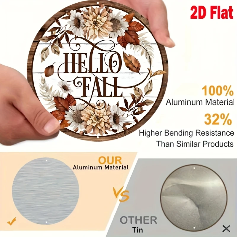 Hello, Autumn Circular Metal Wreath Signs, Wreath Accessories, Wreath Signs, Autumn Sign Decorative Sign Plaques