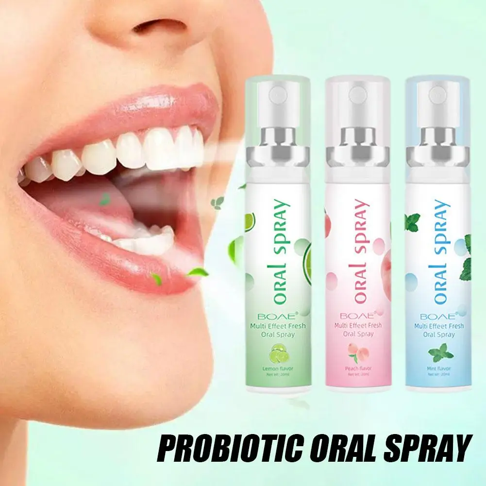 Espray de aliento probiótico para eliminar el mal aliento, pulverizador de menta antipolilla para dientes de melocotón, sabor Oral sólido V2r7, nuevo