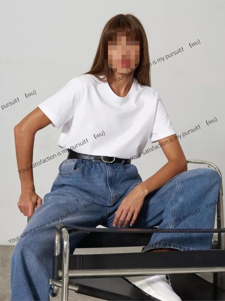 

Women's Summer Cotton T-shirt Bottoming Basic T-shirts Fashionable Simple Solid Color Short Sleeve Loose Tops Female All-match