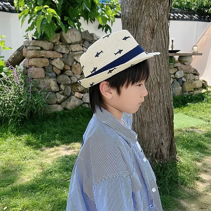 Summer Children\'S Straw Hats Korean Sun Protection Boys Girls Jazz Hats Breathable Straw Hats British Small Top Hats Visor