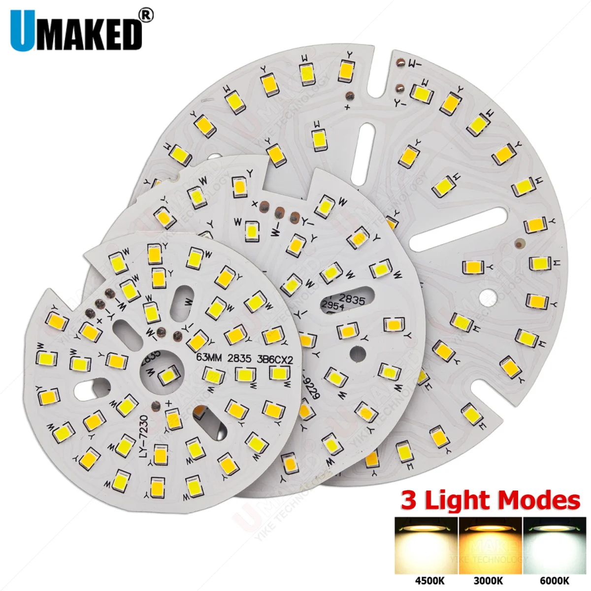 

5 шт. светодиодных модулей для встраиваемых светильников 3-18 Вт с тремя режимами освещения, алюминиевая плата PCB смешанных цветов с чипом 2835 для самостоятельной сборки трековых потолочных светильников