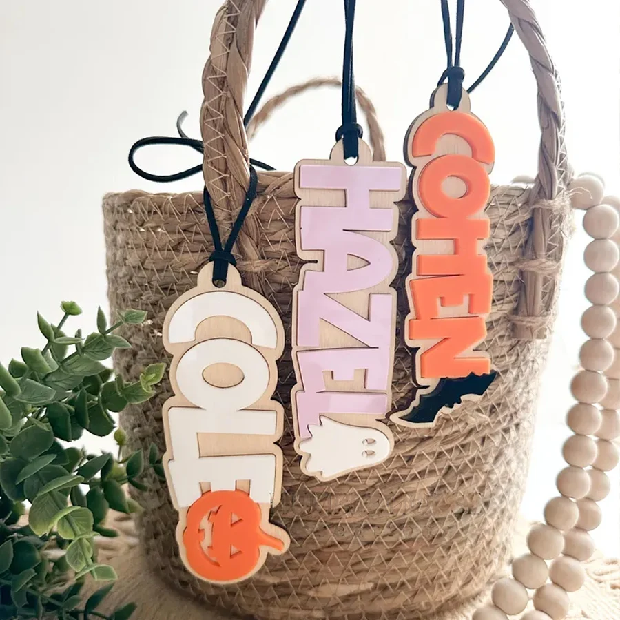 Personalized Halloween Basket Tags Keychain, Custom Name