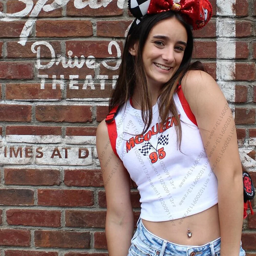 

Disney McQueen Crop Vest Top Disney Lightning Mcqueen Crop Tank Y2K Harajuku Fashion Cartoon Sports Yoga Women Crop Tank