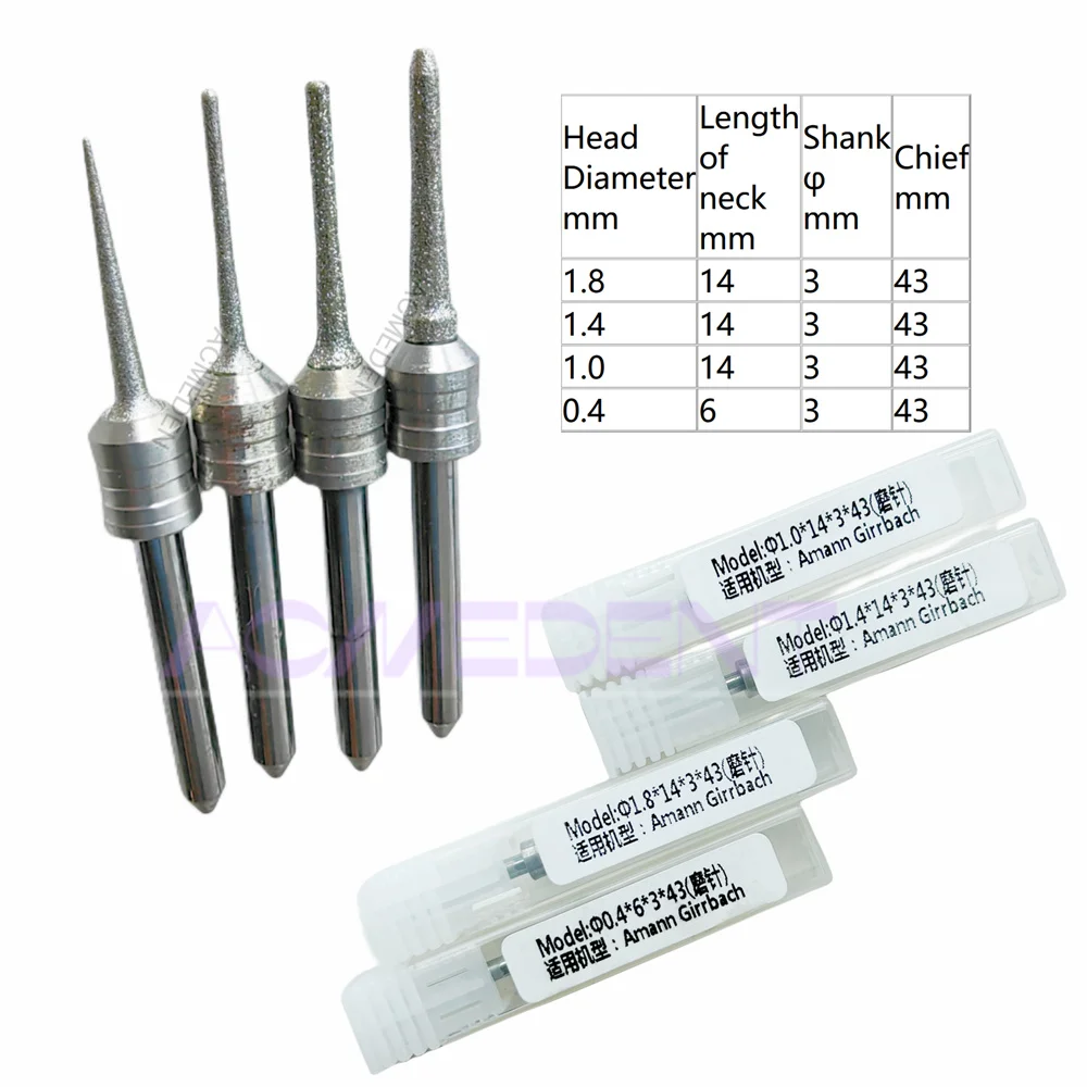 

1~10 pcs Dental Ceramic Glass Grinding Burs CAM CAD Fits Amann Girrbach Milling Diameter 0.4/0.8/1.4/1.8mm